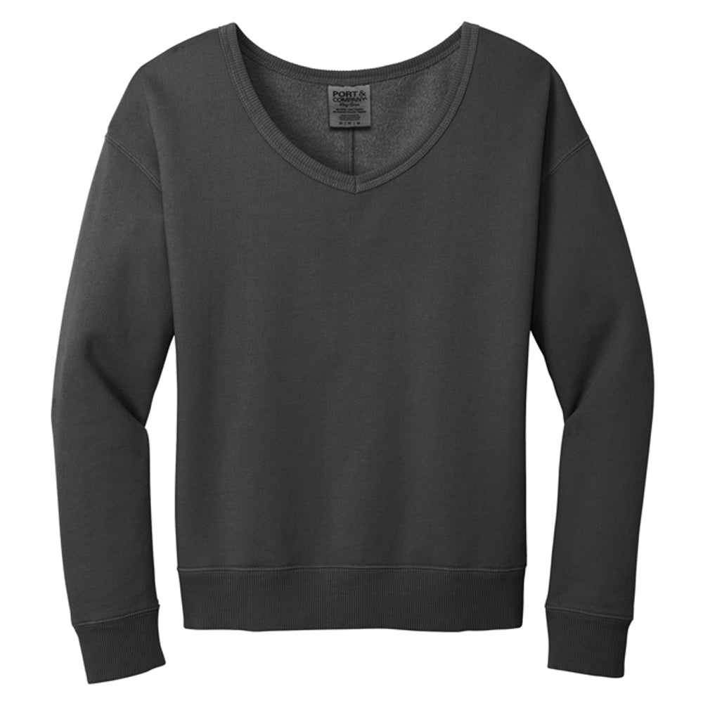 Port & Company Ladies Beach Wash Garment-Dyed V-Neck Sweatshirt