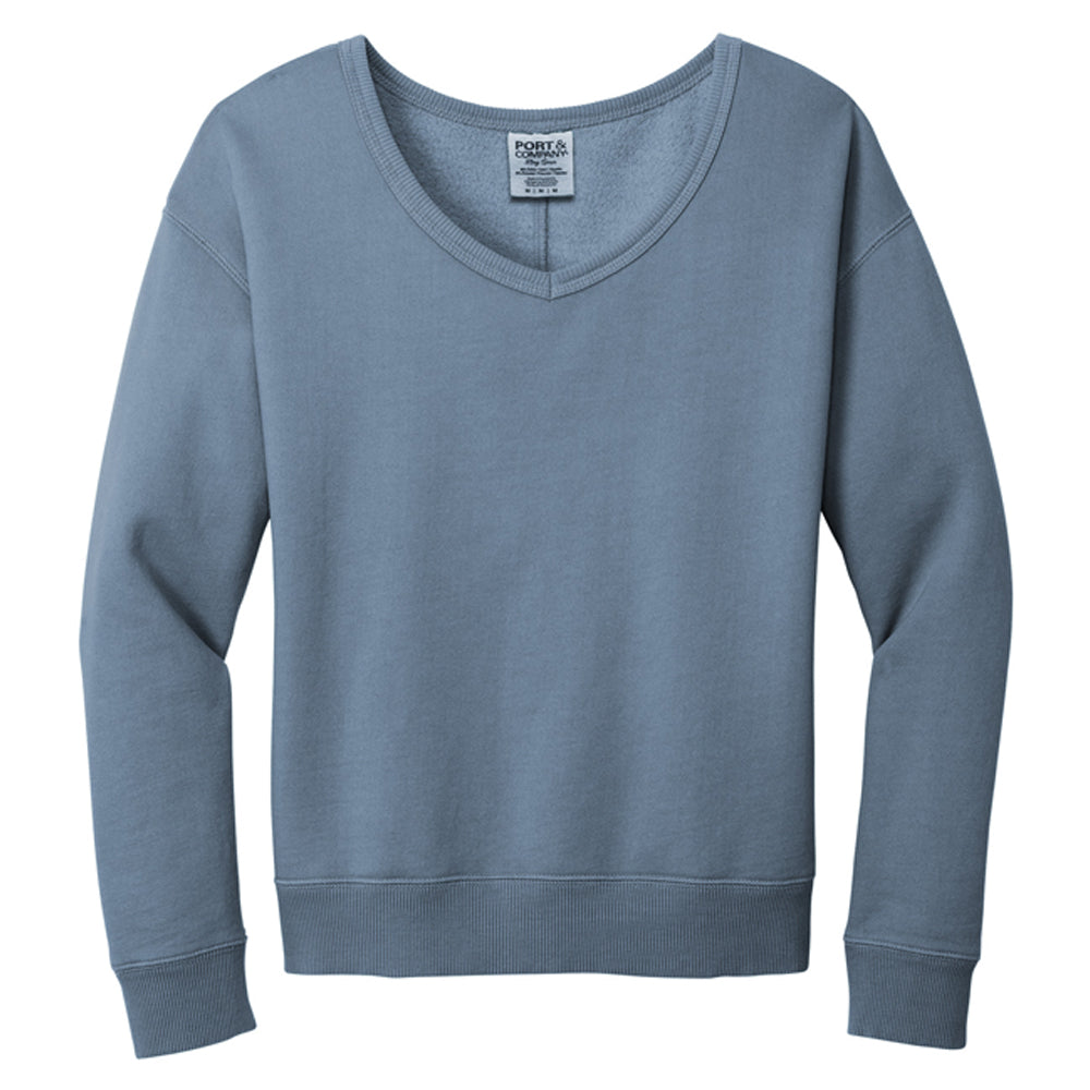 Port & Company Ladies Beach Wash Garment-Dyed V-Neck Sweatshirt