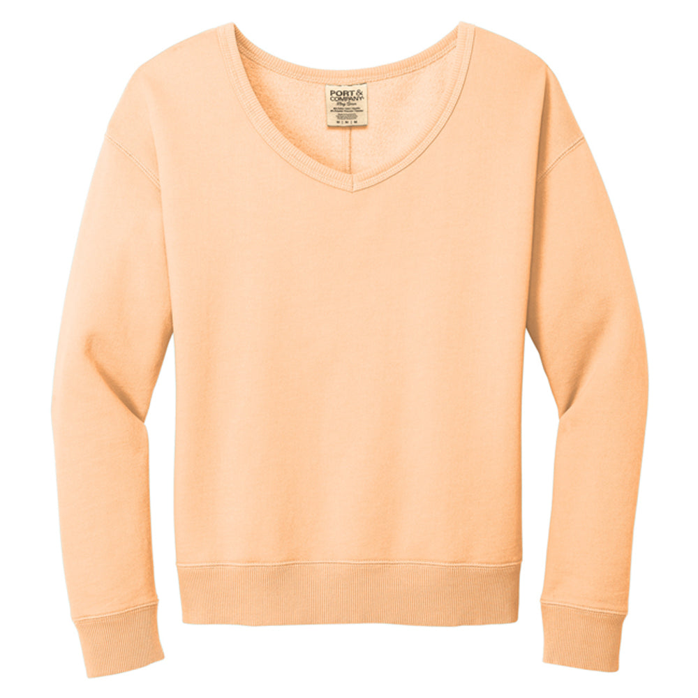 Port & Company Ladies Beach Wash Garment-Dyed V-Neck Sweatshirt