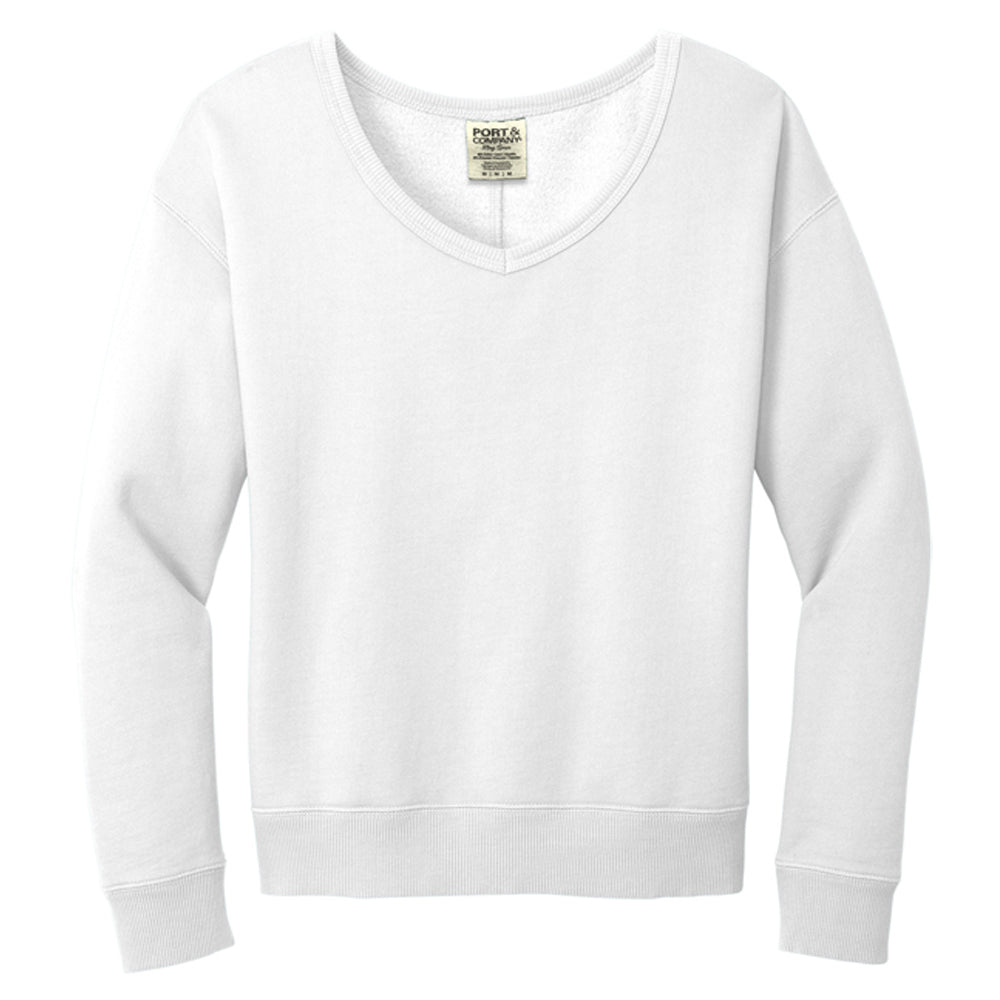Port & Company Ladies Beach Wash Garment-Dyed V-Neck Sweatshirt